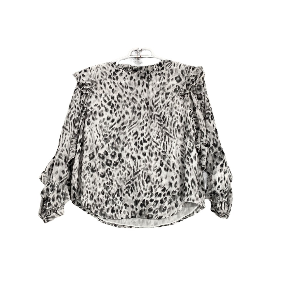 Ann Taylor Animal Print Ruffle Neck‎ Long Sleeve Blouse Top Size L